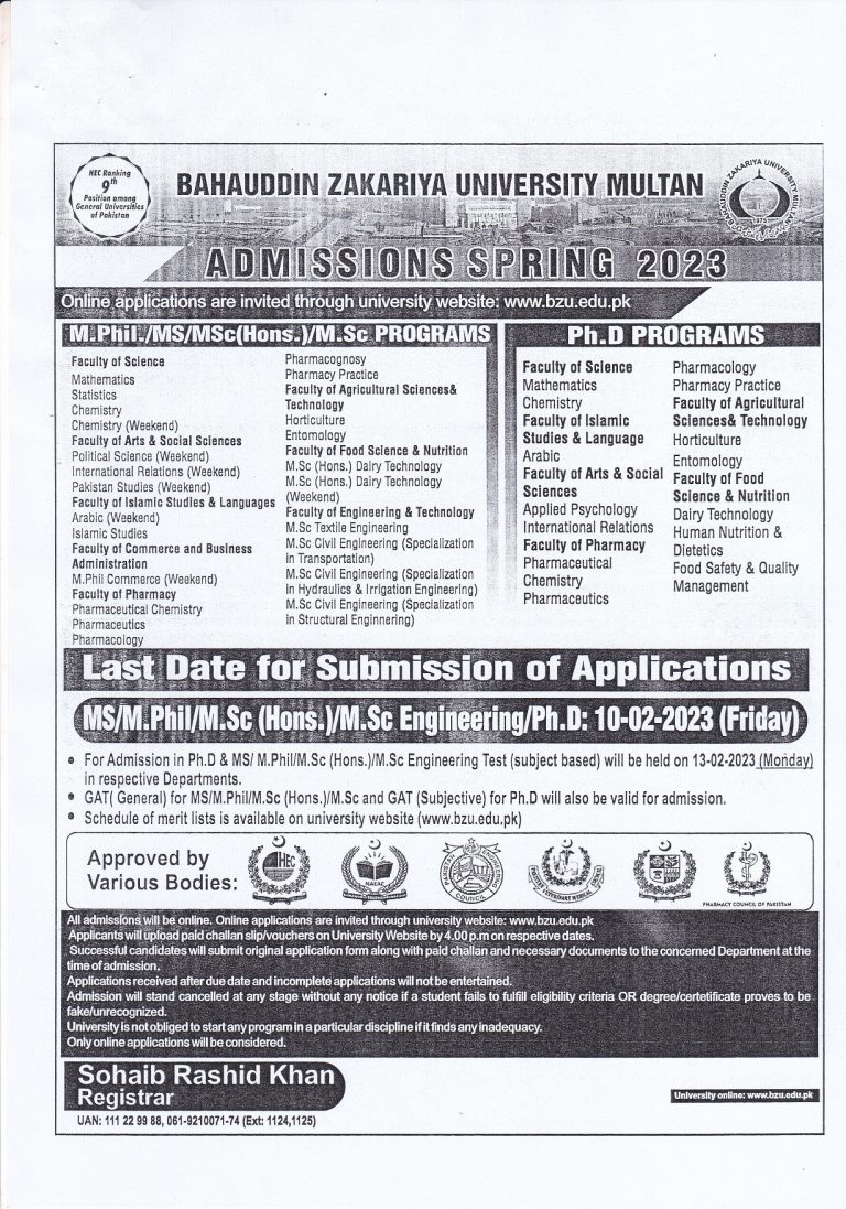 BZU Admissions 2023 MS M.Phil Rezult.pk Get Your Result