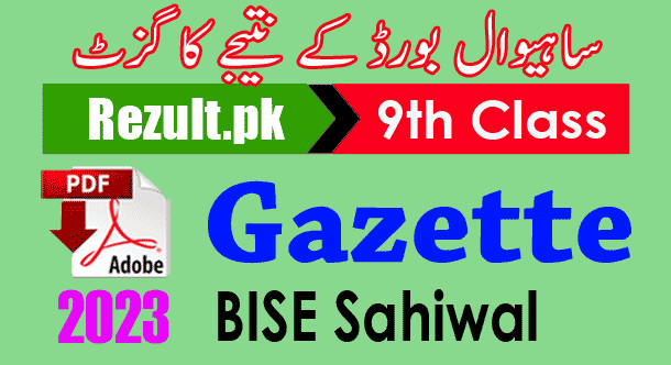 Gazette Result 2023 Class 9th BISE Sahiwal Board Download PDF SSC, Matric part 1